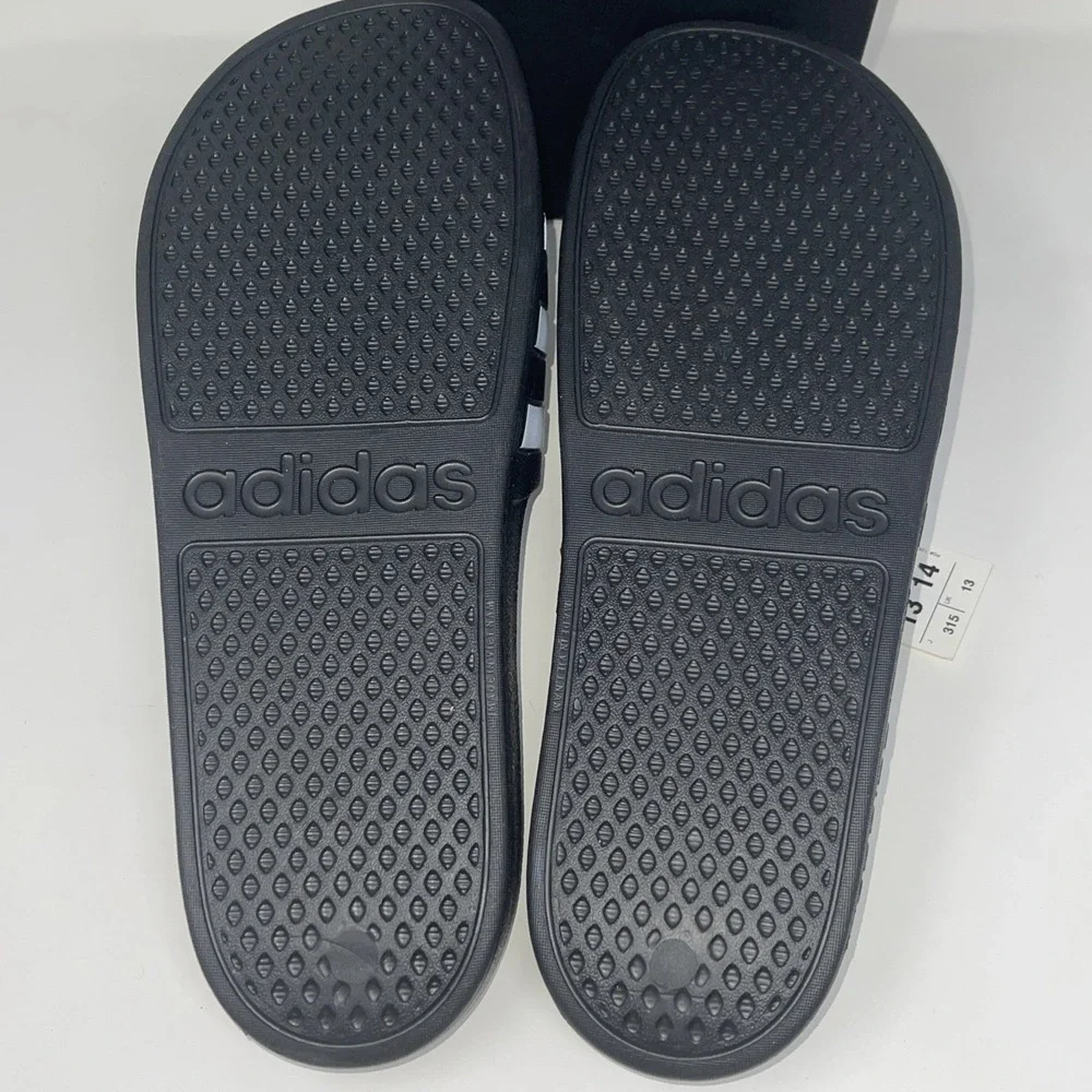 Adidas Men's Size 13 Women 14 Slides Black White 3 Stripes Adilette Aqua Slip On